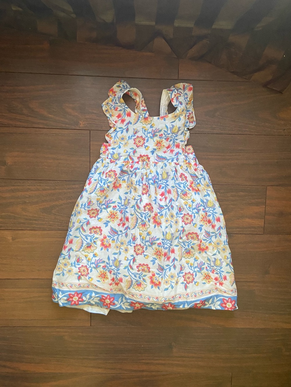 MINI BODEN Girl Cotton Dress Criss Cross Back Floral Print 5-6Y
